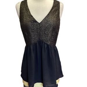 NWT Forever 21 Gold Black Metallic Sleeveless Peplum Top L